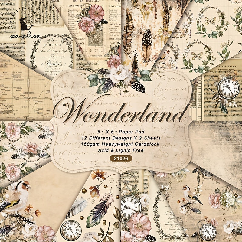 24pcs Wonderland Pattern Scrapbook Paper Pad for DIY Crafts