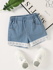 Girls' Lace Embroidery Denim Shorts for Summer