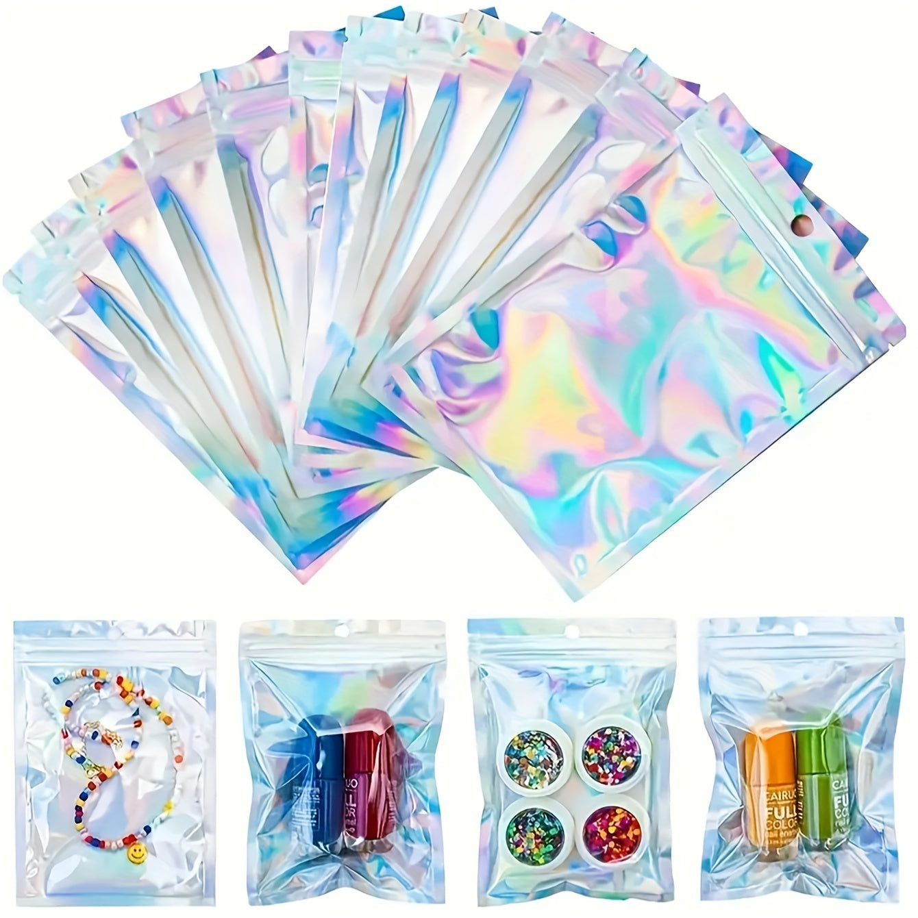 100pcs Holographic Rainbow Self-sealing Bags