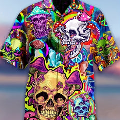 Men's Skull Print Short Sleeve Shirt for Halloween and Vacations