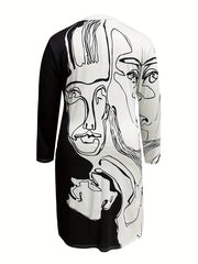 Colorblock Figure Print Long Sleeve Dress