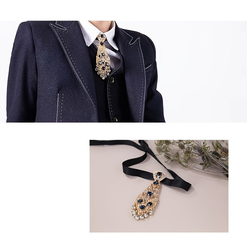 Men's Metal Inlaid Tie Corsage with Artificial Diamond