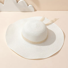 Lace Bow Straw Hat Big Brim Holiday Sun Hat For Women Girls