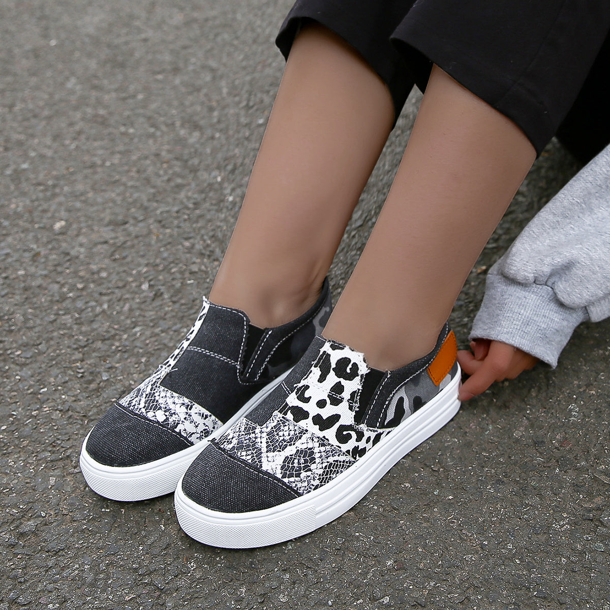 Women's Colorblock Canvas Slip-On Loafers Casual Walking Shoes