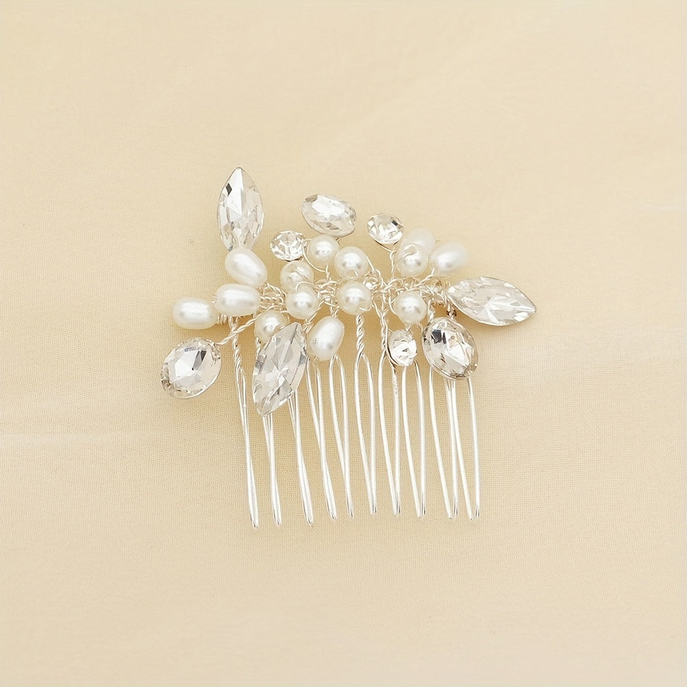 Faux Pearl Rhinestone Hair Comb Head Jewelry Hair Accessories for Girls Women