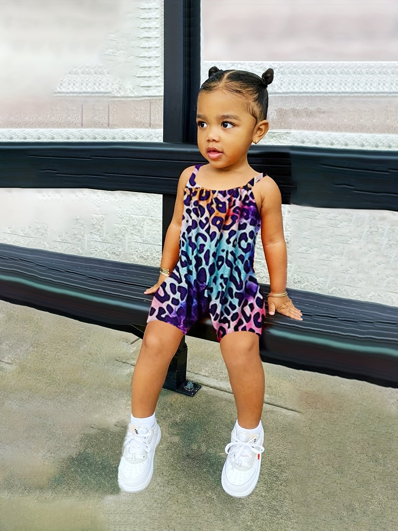 Colorful Leopard Cami Rompers For Toddler Girls