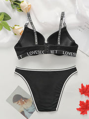 Letter Print Bra & Panties Set Women's Lingerie