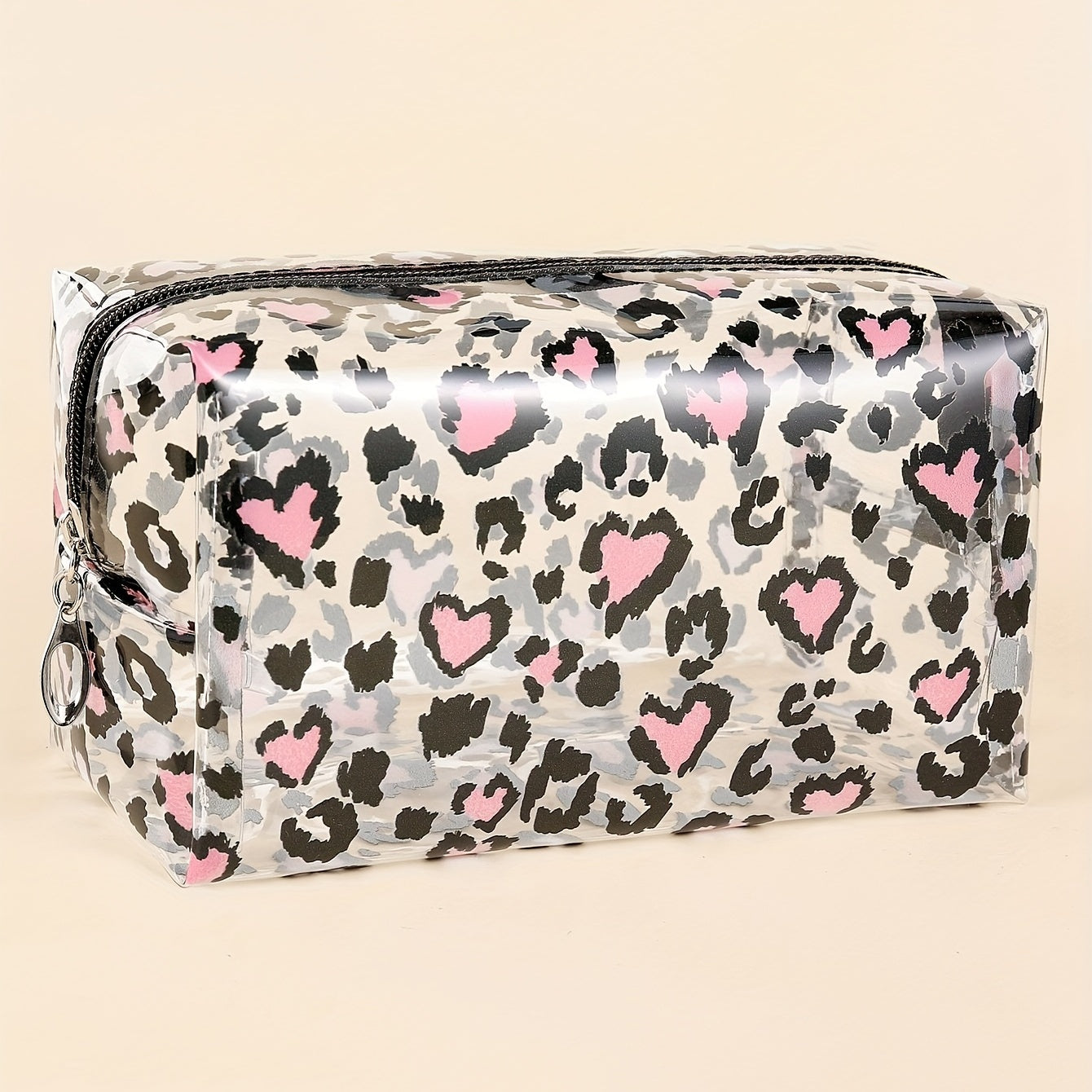 Leopard Heart Pattern Cosmetic Bag for Women