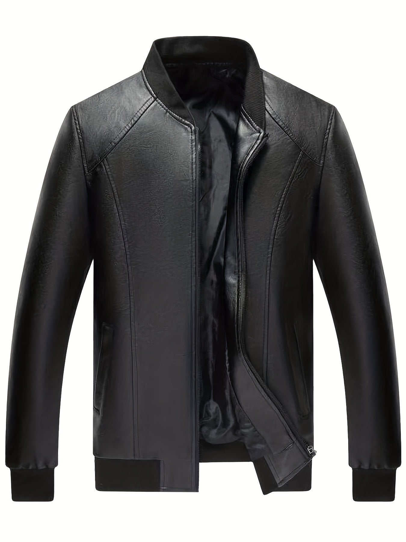 Men's Zip Up Faux Leather Jacket Baseball Collar