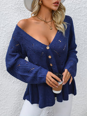 V Neck Button Front Pullover Sweater for Women