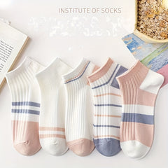 5 Pairs Striped Short Socks Women's Stockings & Hosiery
