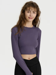 Sporty T Shirt Round Neck Mid Stretch Crop Sports Tee Women's Activewear