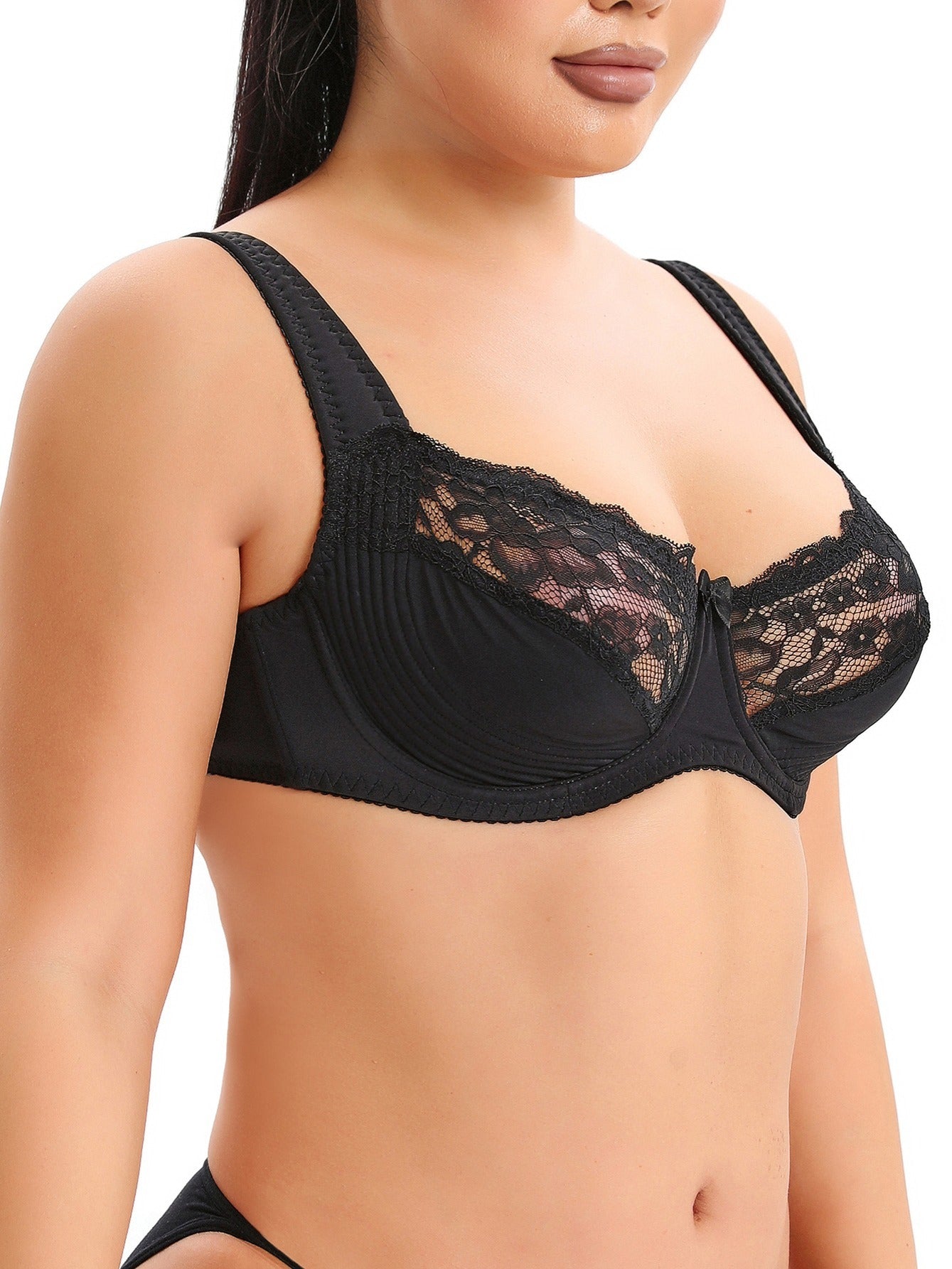 Lace Patterned Sheer Bow Bra Soft Comfort