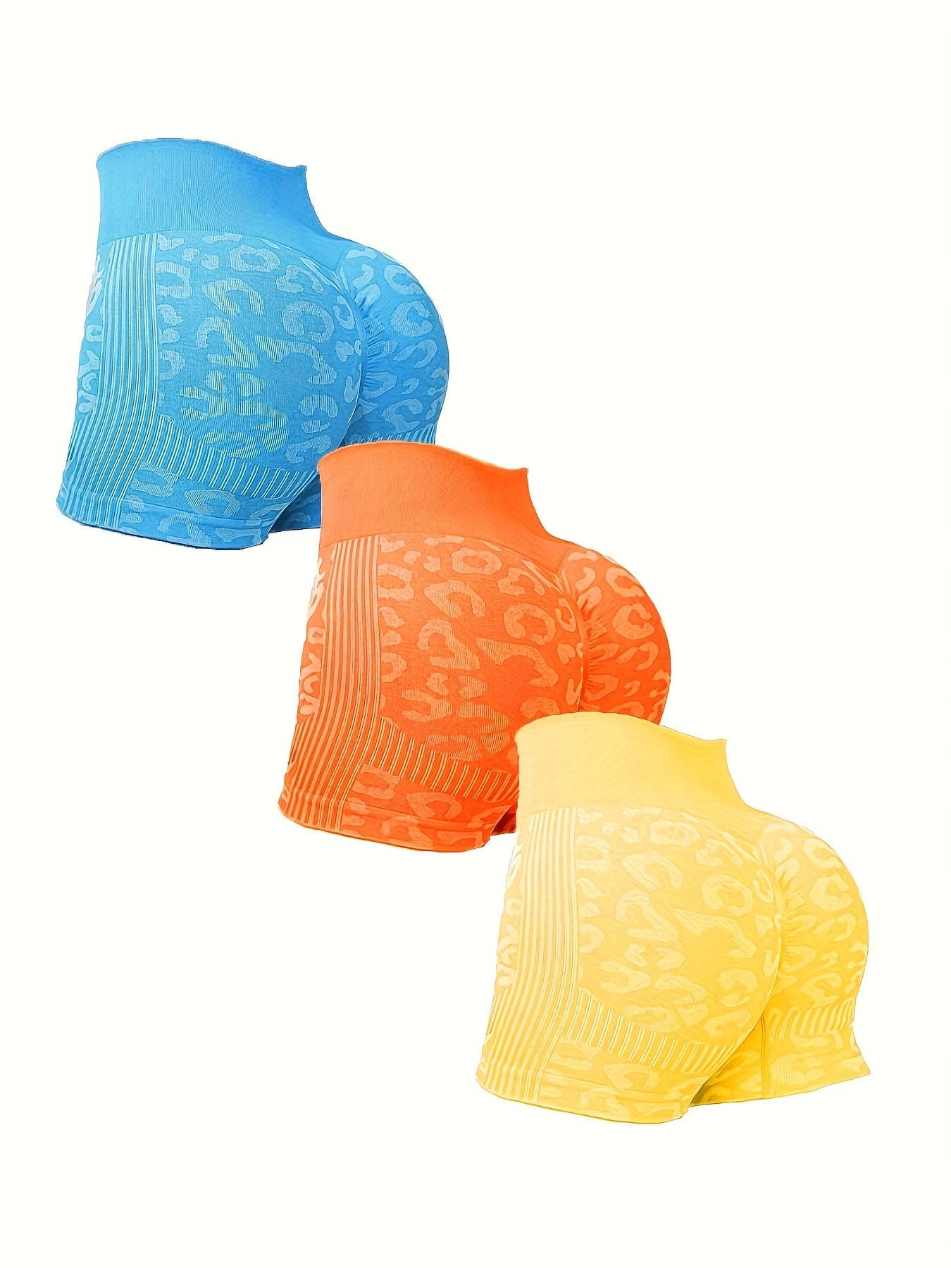 3Pcs Women's Leopard Print Seamless Hip Lifting Yoga Biker Shorts