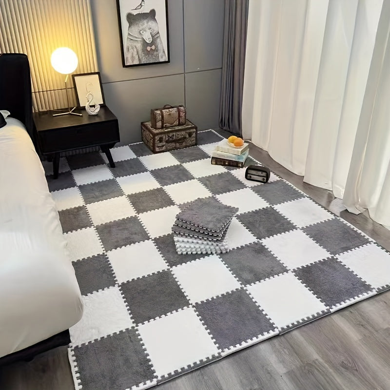 12pcs Plush Puzzle Foam Floor Mat Interlocking Carpet Rug