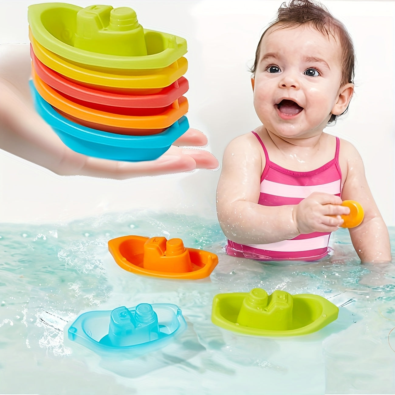 Colorful Stackable Boat Toys for Bath & Beach Play