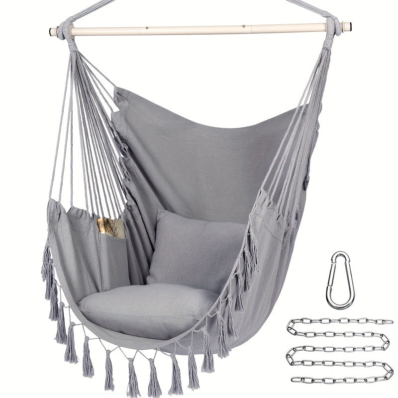 Hammock Chair Hanging Rope Swing 500 Lbs 2 Cushions Included Comfort Hanging Cha