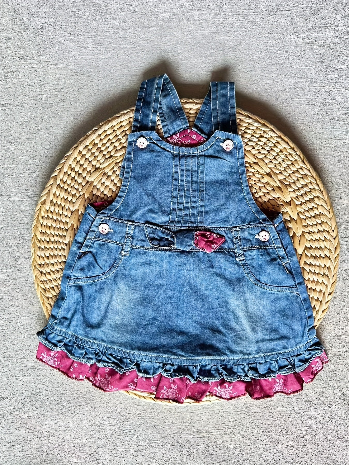 Baby Girl's Ruffle Trim Denim Dress Overall