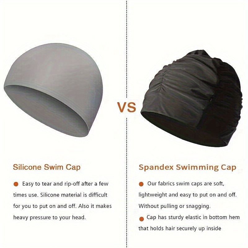 Women's Pleated Swim Cap High Elastic Fabric Pool Bathing Hat