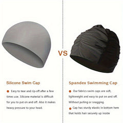 Women's Pleated Swim Cap High Elastic Fabric Pool Bathing Hat