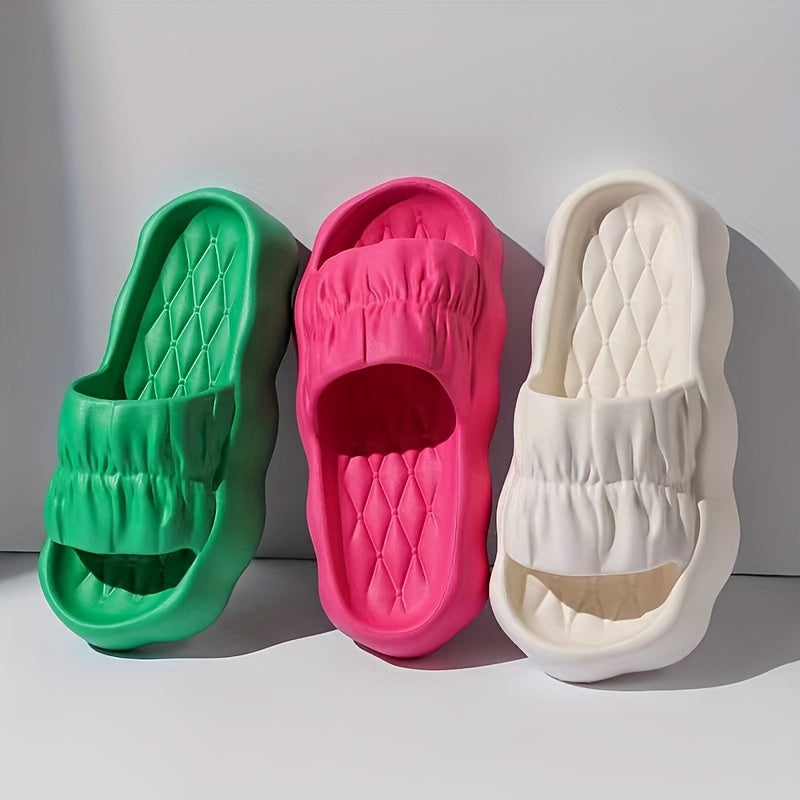 Women's Geometric Pattern Pleated Slides Stylish Platform Beach Shoes