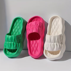 Women's Geometric Pattern Pleated Slides Stylish Platform Beach Shoes