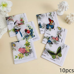 Set of 10 Handkerchiefs for Women Featuring Cartoon Birds And Bows