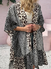 Leopard Print Cover Up Shirt Kimono Sleeve Robe
