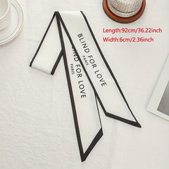 Letter Print Skinny Scarf Hair Ribbon Neckerchief Satin Twilly Scarf