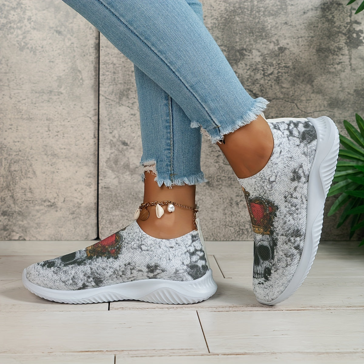 Women's Halloween Knit Sock Shoes Casual Low Top Slip On Sneakers