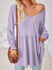 Eyelet Embroidered Lantern Sleeve Top
