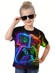 3D Gamepad Graphic Short Sleeve T-shirt for Girls and Boys