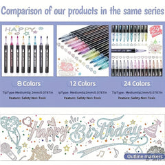 24 Colors Outline Markers for Scrapbook Photo Album Easter Eggs Crafts