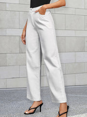 High Waist Wide Leg Jeans Slash Pockets Loose Fit High Rise Denim Pants