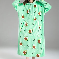 Avocado Pattern Hooded Fleece Nightgown