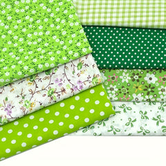 7pcs Green Floral Quilted Cotton Fabric DIY Patched Sewing Clip Flower Cloth