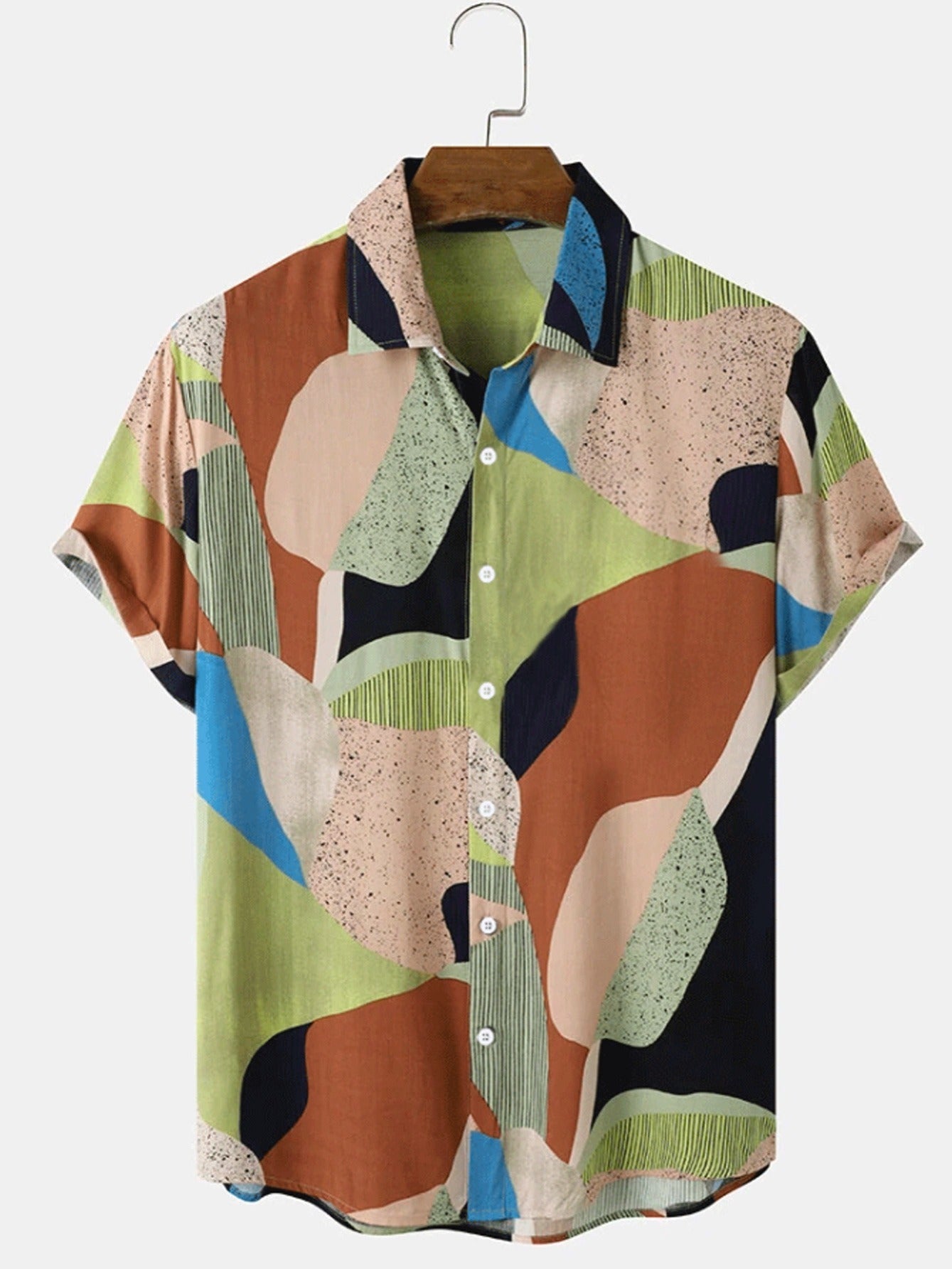 Men's Block Lapel Short Sleeve Shirt