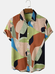 Men's Block Lapel Short Sleeve Shirt