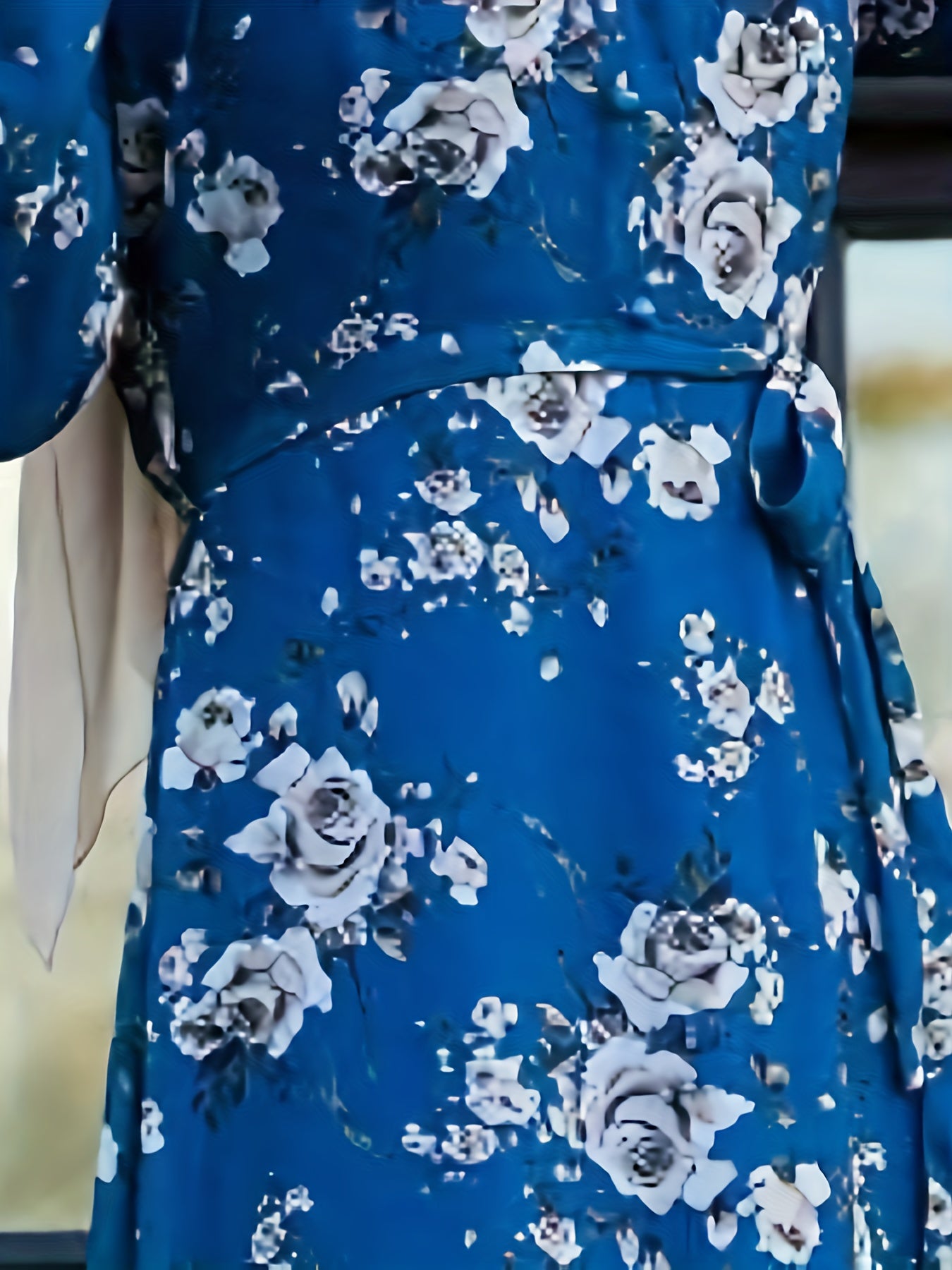 Floral Print Plus Size Abaya Dress Long Sleeve Maxi Jalabiya With Belt