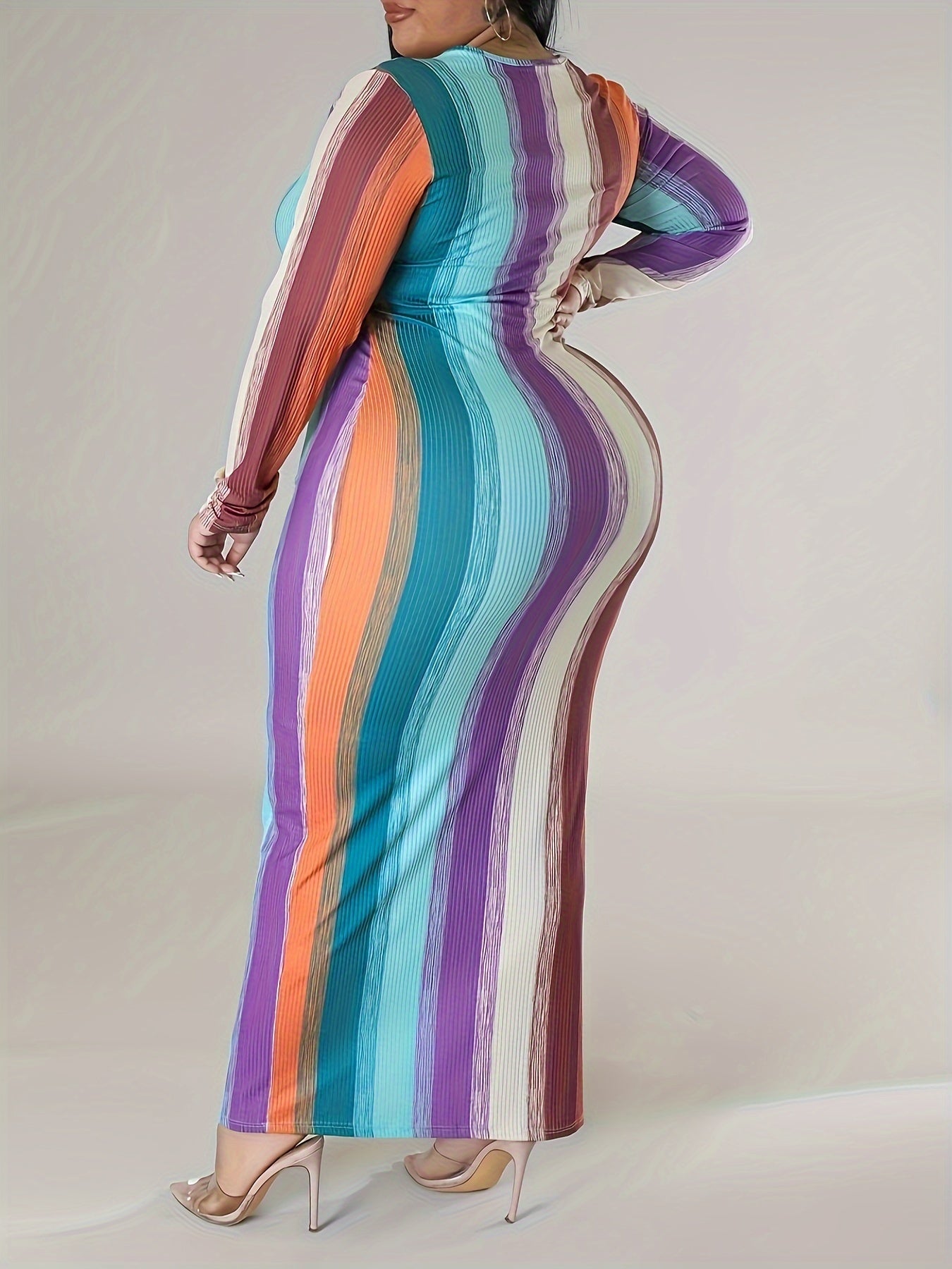 Colorblock Long Sleeve Maxi Bodycon Dress