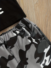 2pcs Baby Boys The Youth Is the Future T-shirt & Camo Shorts Set