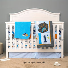 3pcs Sports Print Baby Bedding Set Crib Bedding Set For Children Nursery Kids
