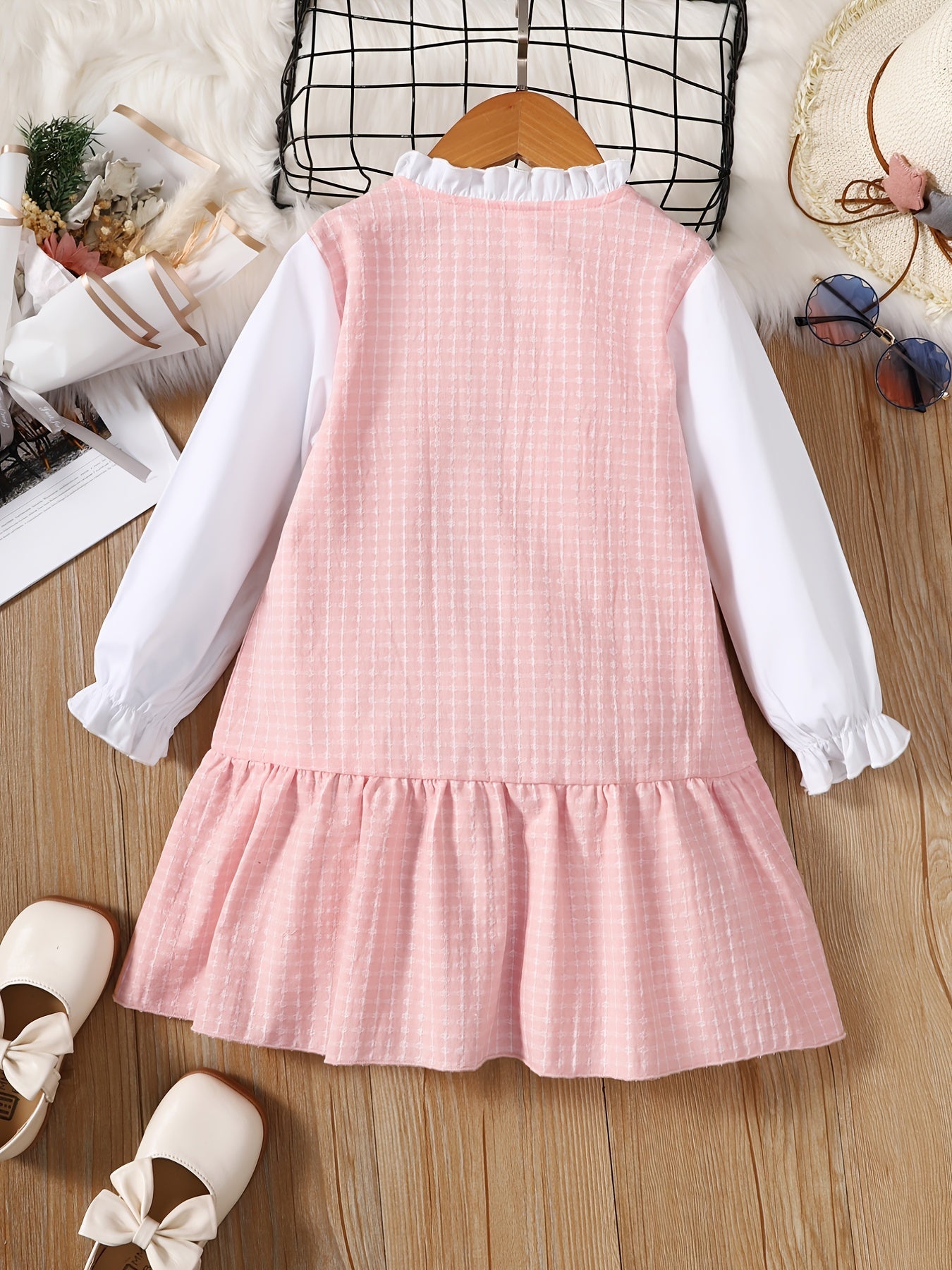Toddler Girls Plaid Bowknot Dress Long Sleeve Fall Winter Outfit