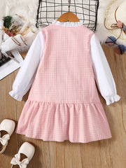 Toddler Girls Plaid Bowknot Dress Long Sleeve Fall Winter Outfit
