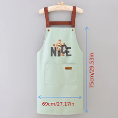 Bear Pattern Kitchen Waterproof Proof Apron Men's And Women's Waist Apron