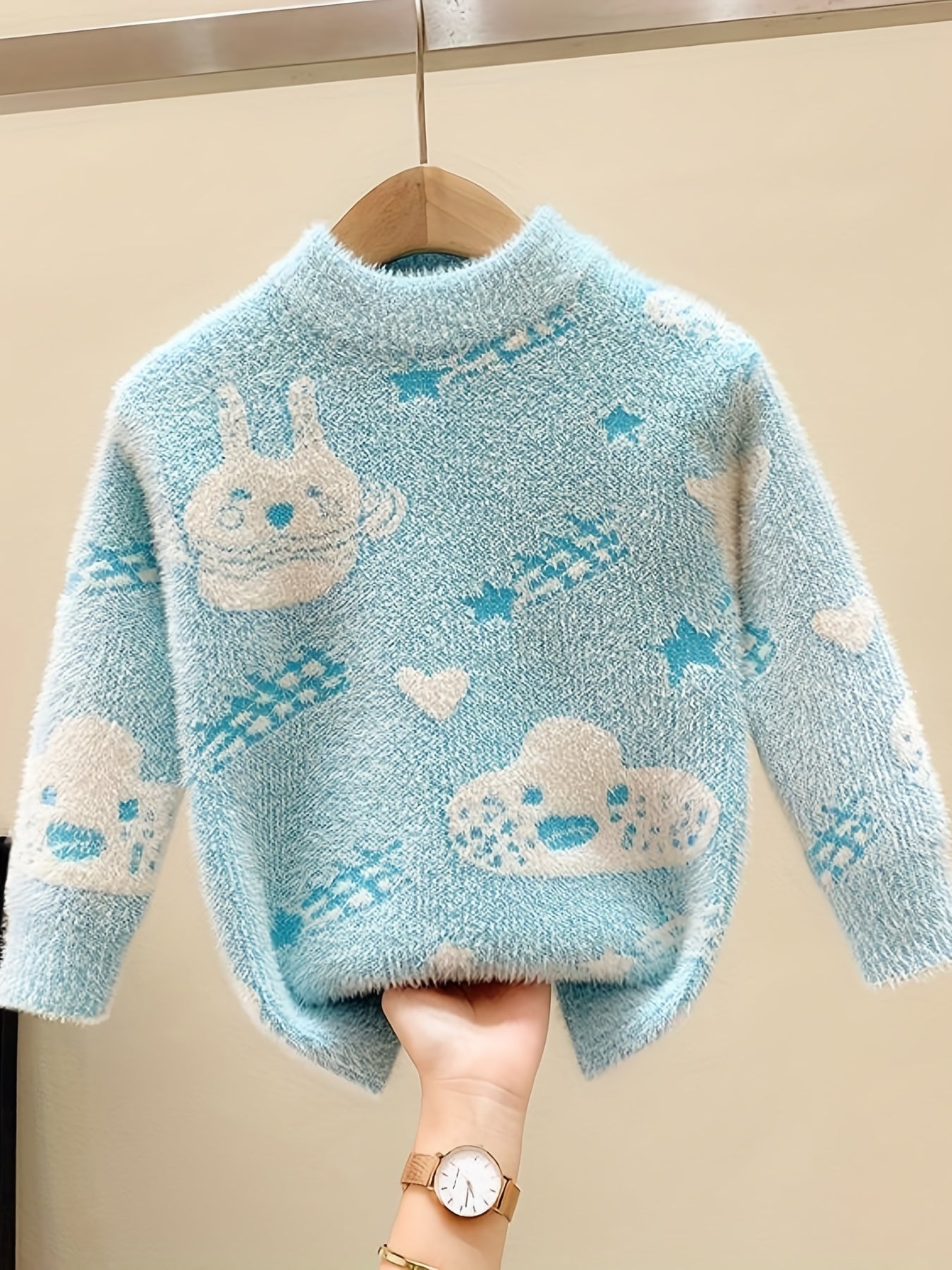 Kids Cartoon Jacquard Mink Cashmere Knit Sweater
