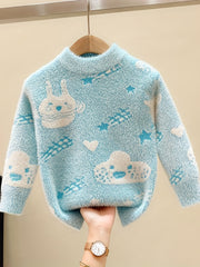 Kids Cartoon Jacquard Mink Cashmere Knit Sweater
