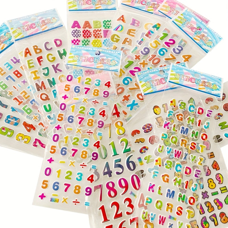 12pcs 3D Puffy Alphabet & Number Stickers Educational Toys for Boys & Girls