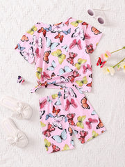 Girls Butterfly Print Tee & Shorts Set - Summer Clothes
