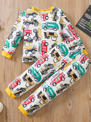 Kid's Car Print Pajama Set Long Sleeve Top & Pants